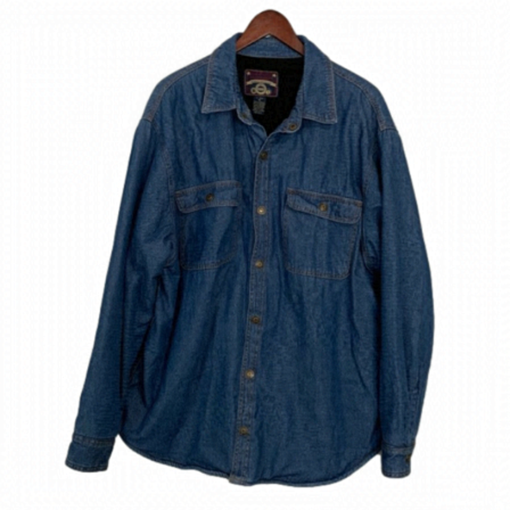 Roughshod Lined Trucker Denim Jean Shacket Jacket Size 46 Medium Blue Wash